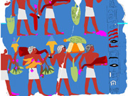 Preliminary computer graphics study of the images on the south wall of the funerary chapel, showing the process of hand coloring each element in the scene; the colors would eventually be muted and tinted to match the surviving paint.
© 1997 Learning Sites, Inc. Used with permission