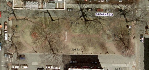 Aerial view of the Stearns Square as it exists today