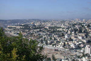 View from Mt. Scopas toward Jerusalem, with the Temple Mount and the Dome of the Rock in the center left; ©2003 Donald H. Sanders