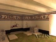 Rendering of the so-called king's bathroom, extracted from the computer model of the Palace at Til Barsib, Syria; © 2002 Learning Sites, Inc.; used under license agreement.