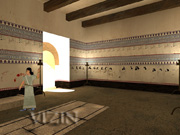 Rendering looking north from the computer model of Room 47 (the so-called queen’s reception room) in the Palace at Til Barsib, Syria; © 2002 Learning Sites, Inc.; used under license agreement.